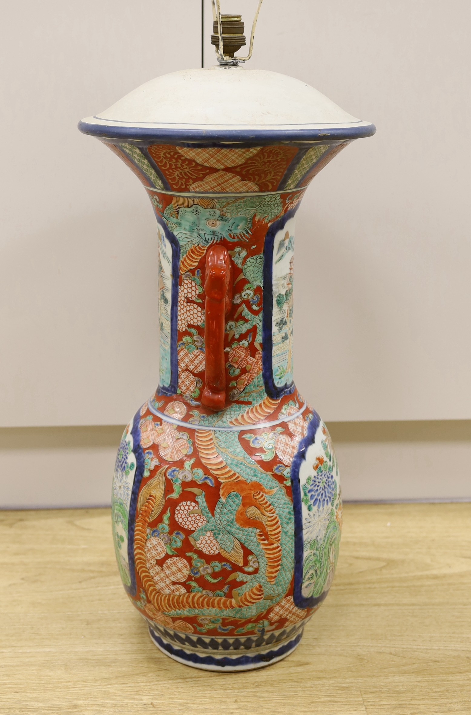 A large Japanese vase converted to a lamp, 66 cms high